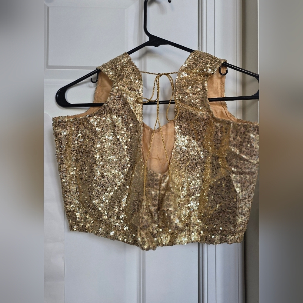 Black Golden Sharmily Lehenga Choli Set with Sequin Blouse - Picture 12 of 14